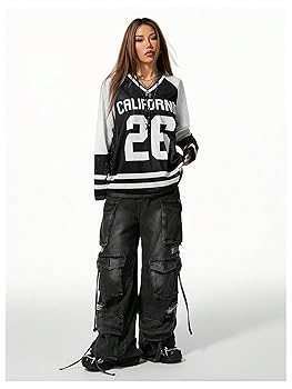 BEAUDRM Women's Y2k Baggy Jersey Oversize T Shirt Letter